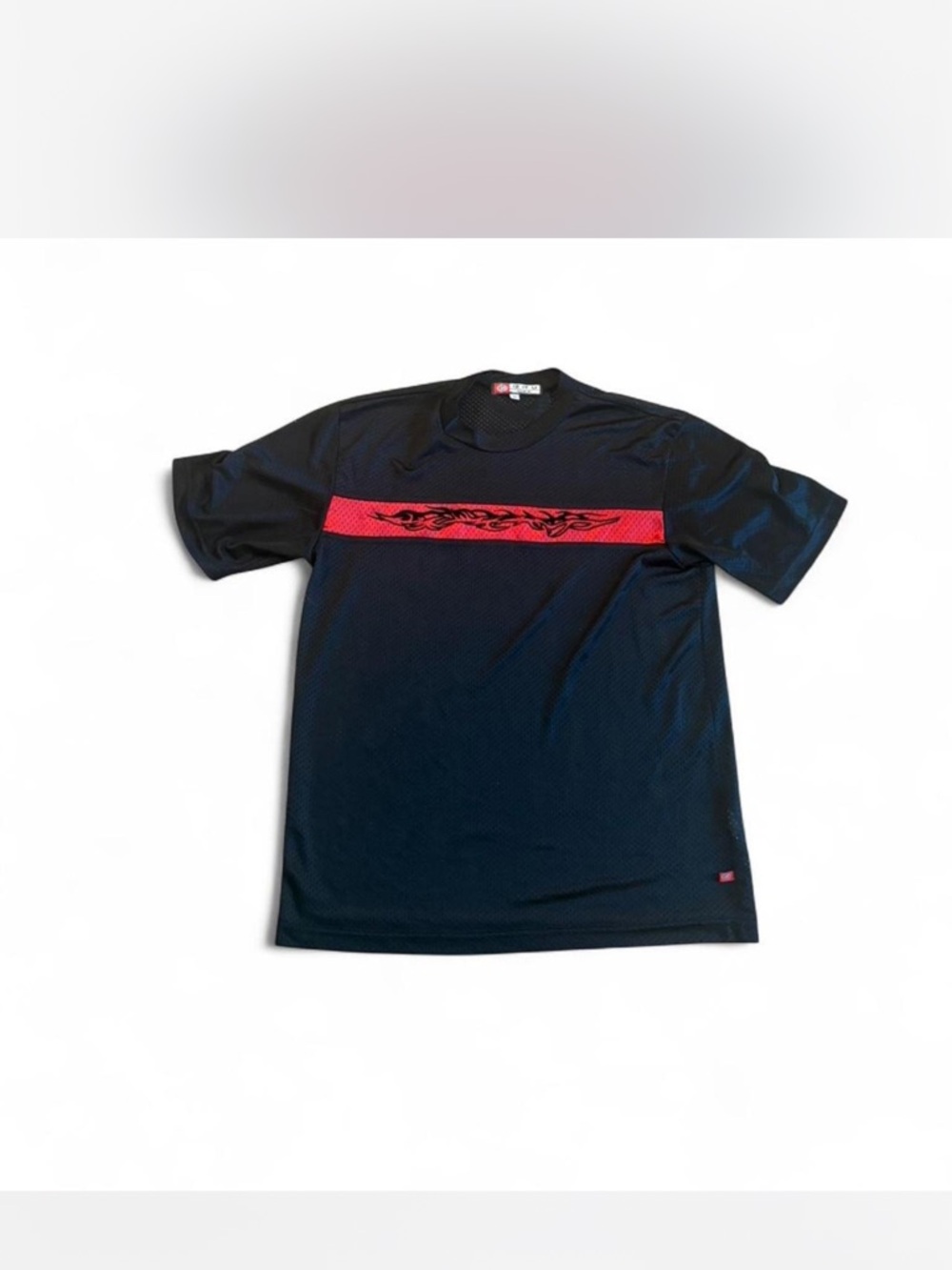 Men's Black Jersey with Red Graphic Chest Stripe
